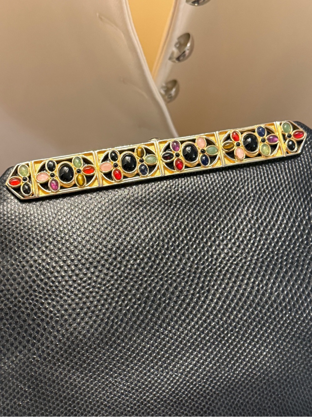 Vintage Judith Leiber cabochon stones jeweled gold frame evening bag/clutch